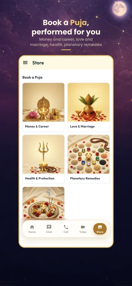 Booking a puja in the app, performed in your name.