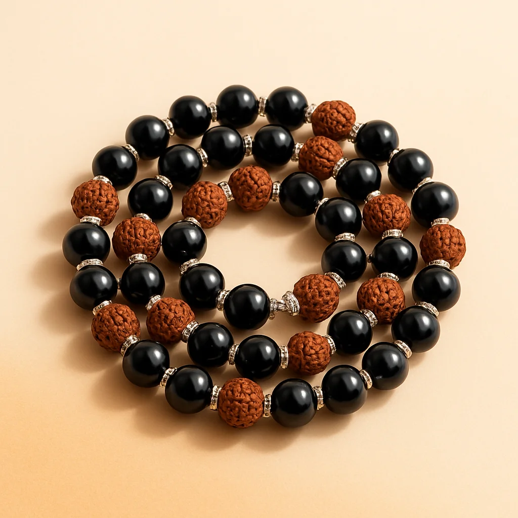 Divya Raksha Rudraksha & Karungali Mala with Silver Capping